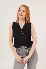 V-Neck Buttoned Triangle Cut Wholesale Black Vest