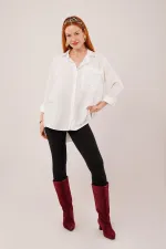 Salaş Kesim Cepli Toptan Beyaz Gömlek