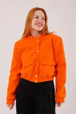 Wholesale Orange Bomber Jacket with Gold Buttons