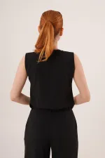 Cross Model Buttoned Black Wholesale Vest