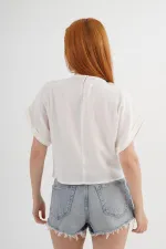 Ön Dantel Detaylı Toptan Ekru Bluz