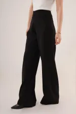 Bol Paça Yandan Fermuarlı Toptan Siyah Kumaş Pantolon