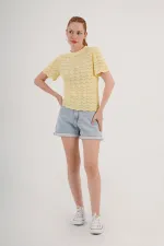 Chemisier tricoté à manches courtes jaune en gros