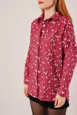 Eskitme Görünümlü Denim Toptan Bordo Gömlek