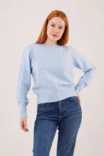 Bisiklet Yaka Düz Model Toptan Bebe Mavisi Kazak