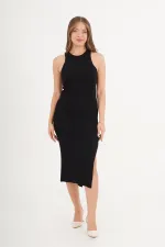 Robe en tricot noire saisonnière à col licou en gros