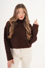 Spiral Knit Patterned Knitted Sweater in Coffee Brown - Wholesale