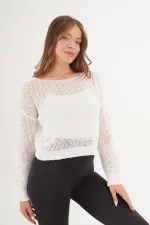 File Wide Collar Wholesale White Knitted Blouse