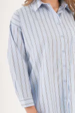 Çizgili Arkası Düğme Detaylı Toptan Mavi Gömlek