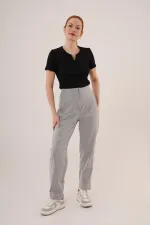 Çift Pens Detaylı Toptan Gri Pantolon
