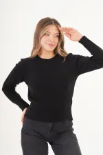 Bisiklet Yaka Düz Model Toptan Siyah Kazak