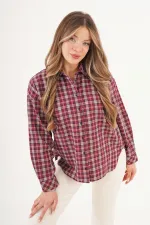 Ekose Desen Bordo Toptan Oduncu Gömlek