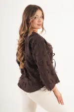 Saçaklı İp Bağlamalı Toptan Kahve Kimono