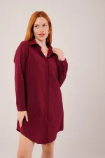 Robe chemise tunique bordeaux à manches longues en gros