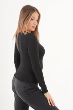 Süper İnce Trend Basic Toptan Siyah Bluz