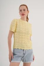 Chemisier tricoté à manches courtes jaune en gros