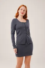 Jupe rayée Chemisier boutonné Costume anthracite en gros