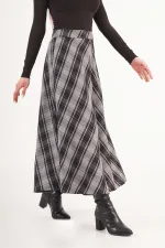 Kareli Yüksek Bel Trend Gri Toptan Etek