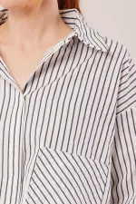 Crop Model Cepli Ve Çizgili Beyaz Toptan Gömlek