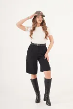 Toptan Kemerli Cepli Siyah Bermuda Şort