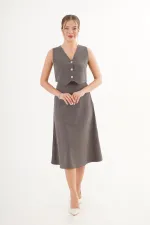 Premium Yelek Ve Etek Antrasit Süet Toptan İkili Takım