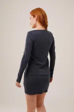 Jupe rayée Chemisier boutonné Costume anthracite en gros