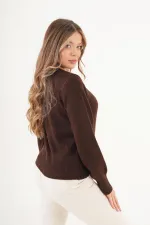 Bisiklet Yaka Düz Model Toptan Kahverengi Kazak