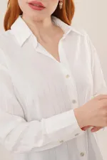 Gümüş Çizgili Düğmeli Beyaz Toptan Gömlek