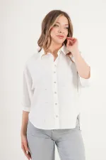 Silver Baskı Geçişli Toptan Beyaz Gömlek