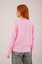 Bisiklet Yaka Düz Model Pembe Triko Toptan Kazak