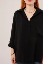 Salaş Kesim Cepli Toptan Siyah Gömlek