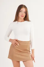 Volan Kesim Toptan Mini Süet Vizon Etek