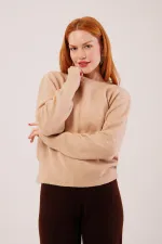 Bisiklet Yaka Düz Model Camel Triko Toptan Kazak