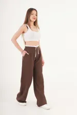 Bel Çift Bantlı Kahve Toptan Pantolon