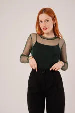 Chemisier basique en tulle vert transparent en gros