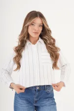 Tek Cepli Mavi Çizgili Toptan Gömlek