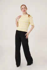 Çizgili Kısa Kol Sarı Toptan Bluz