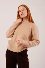 Bisiklet Yaka Düz Model Camel Triko Toptan Kazak