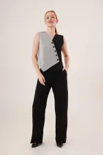 Cross Model Buttoned Black Wholesale Vest