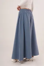 Bel Lastikli Cep Detaylı Uzun Mavi Toptan Etek