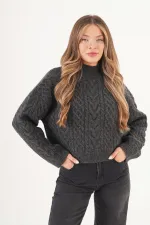 Sarmal Örgü Desenli Triko Antrasit Toptan Kazak