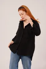 Salaş Kesim Cepli Toptan Siyah Gömlek