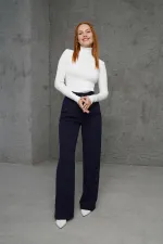 Boğazlı Fitil Detaylı Toptan Triko Beyaz Kazak