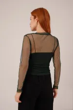 Chemisier basique en tulle vert transparent en gros