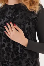 Süet İşlemeli Toptan Siyah Triko İkili Takım