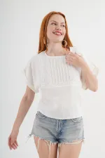 Ön Dantel Detaylı Toptan Ekru Bluz