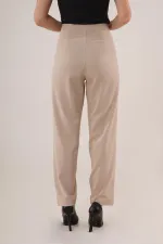Çift Pens Detaylı Toptan Krem Pantolon