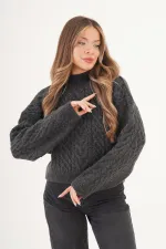 Sarmal Örgü Desenli Triko Antrasit Toptan Kazak