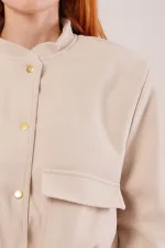 Gold Düğmeli Kaşe Toptan Bej Bomber Ceket