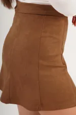 Volan Kesim Toptan Mini Süet Taba Etek